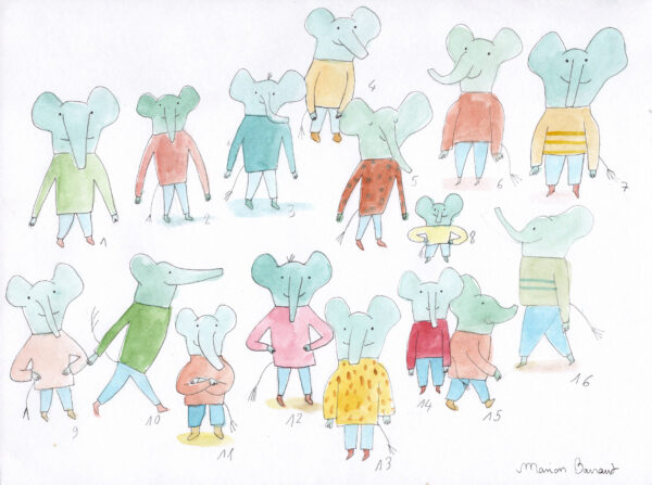 Sixteen elephants